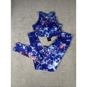 Peloton Workout Outfit Leggings Bra Women Small Blue Moves High Waist WITH Pants